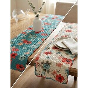 Pioneer Woman  Table Runner Vintage Spring Blossom 72x12 Quilted Reversible NEW